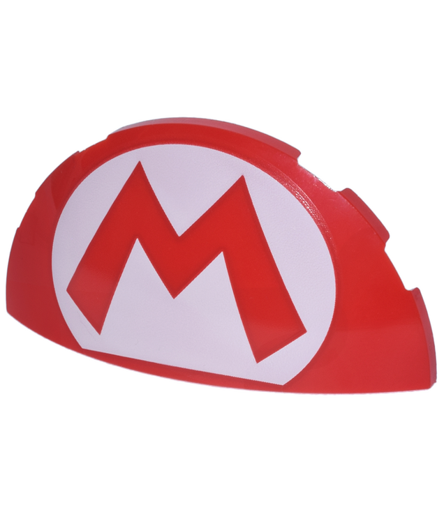  - Steen, rond 3 x 6 x 1 halve koepel met Super Mario-logo, hoofdletter M op wit ovaal­patroon - Red | N