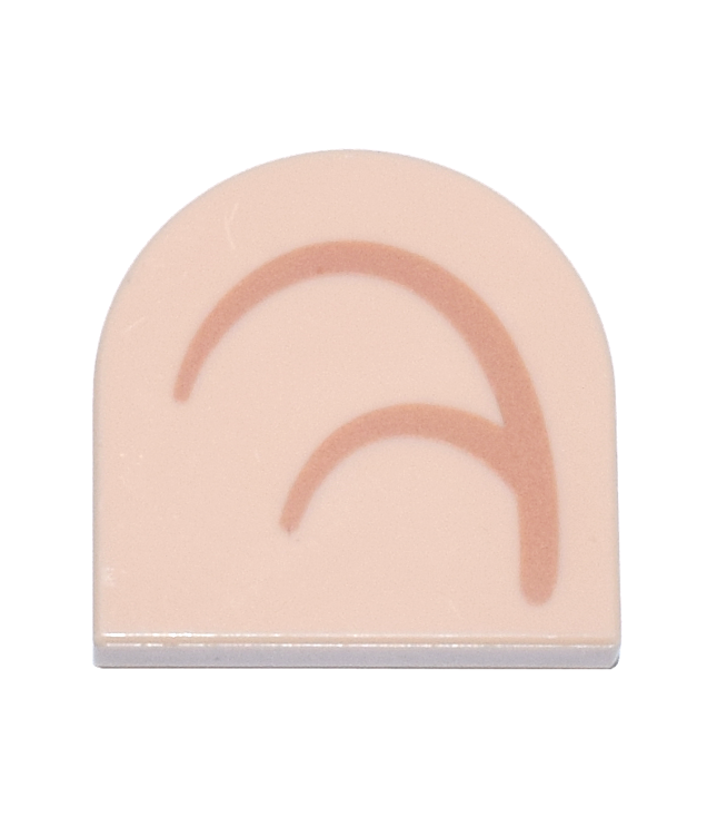  - Tegel, rond 2 x 2 halve cirkel verlengd met medium nougat gebogen lijnen­patroon model rechterzijde (Super Mario binnenoor) - Light Nougat | N