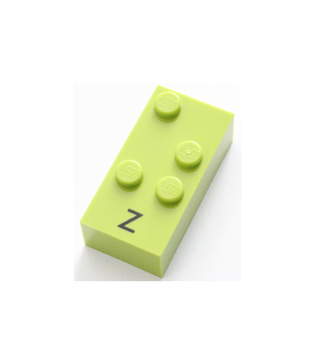  - Steen, braille 2 x 4 met 4 noppen en zwarte hoofdletter Z patroon (punten-1356 ⠵) - Lime | N