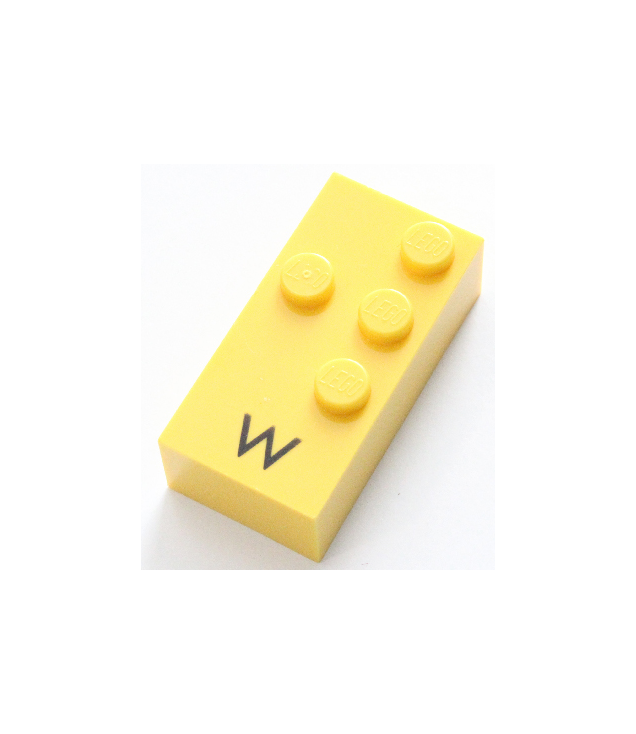  - Steen, braille 2 x 4 met 4 noppen en zwarte hoofdletter W patroon (punten-2456 ⠺) - Yellow | N