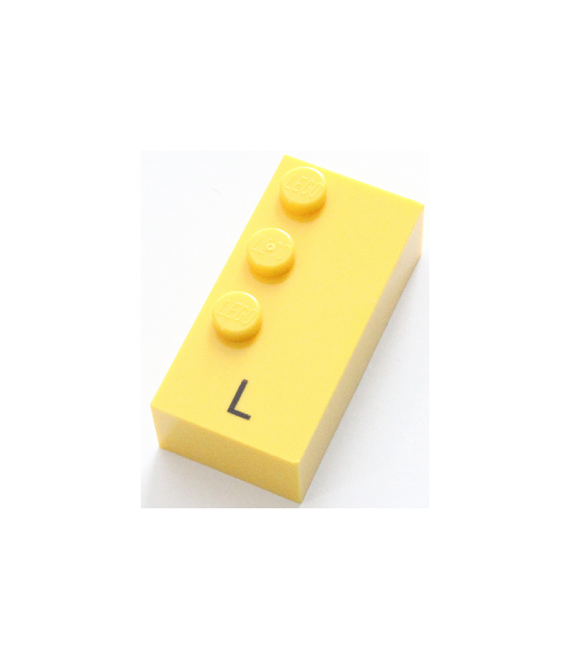  - Steen, braille 2 x 4 met 3 noppen en zwarte hoofdletter L patroon (punten-123 ⠇) - Yellow | N