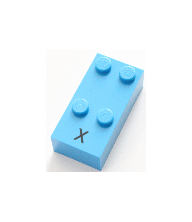  - Steen, braille 2 x 4 met 4 noppen en zwarte hoofdletter X patroon (punten-1346 ⠭) - Dark Azure | N