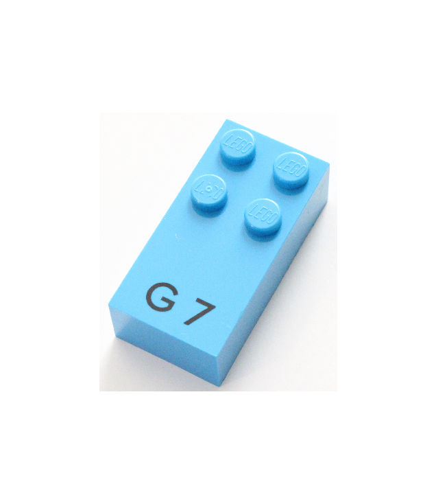  - Steen, braille 2 x 4 met 4 noppen en zwarte hoofdletter G / cijfer 7 patroon (punten-1245 ⠛) (Engels) - Dark Azure | N
