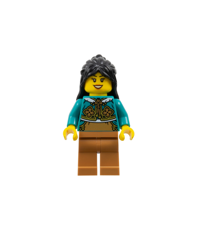  - Vrouw, lang zwart haar, donker­turquoise cheongsam-bolero, medium­nougat benen - (Not Applicable) | N