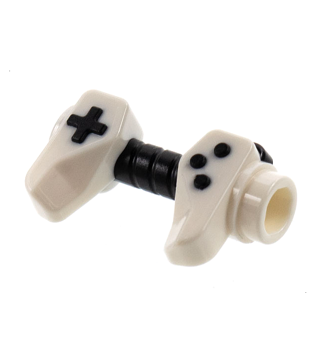  - Minifiguur, accessoire gamecontroller, openingen aan zijkanten voor staaf, met zwarte knoppen en handvat­patroon - White | N