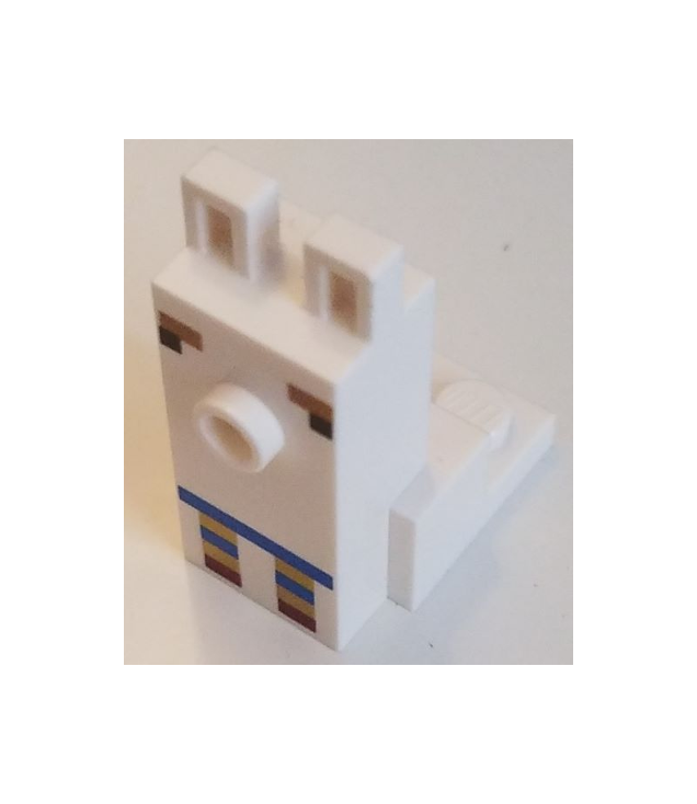  - Wezenkop gepixeld met lang gezicht en nop, zwarte ogen, medium­nougat wenkbrauwen en blauw-donkerrood-gouden sjaal­patroon (Minecraft alpaca / lama) - White | N