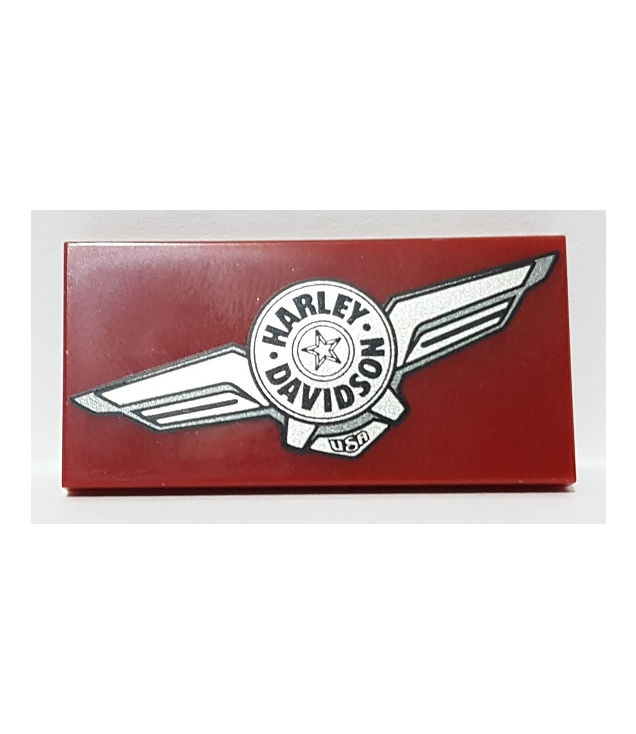  - Tegel 2 x 4 met zilveren Harley-Davidson-logo­patroon model linkerzijde - Dark Red | N
