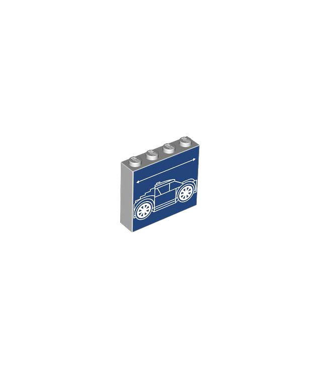  - Steen 1 x 4 x 3 met witte lijnen schema van auto met getrapte achterruit en pijl op donkerblauwe achtergrond­patroon - Light Bluish Gray | N