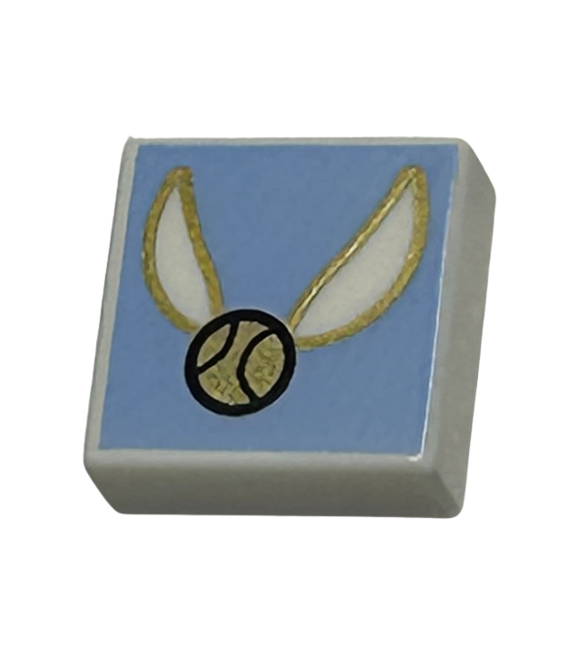  - Tegel 1 x 1 met gouden bal met vleugels op lichtblauwe achtergrond­patroon (HP Gouden Snaai) - White | N