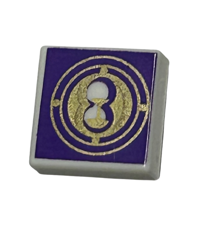  - Tegel 1 x 1 met gouden zandloper en cirkels op donkerpaarse achtergrond­patroon (HP Tijdverdrijver) - White | N