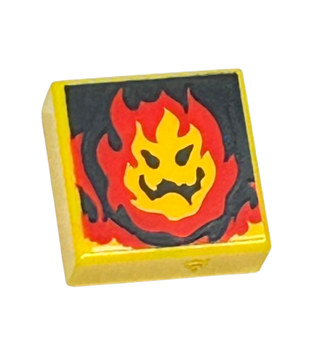  - Tegel 1 x 1 met rode vlammen en zwart gezicht­patroon (Super Mario Lethal Lava Land) - Yellow | N