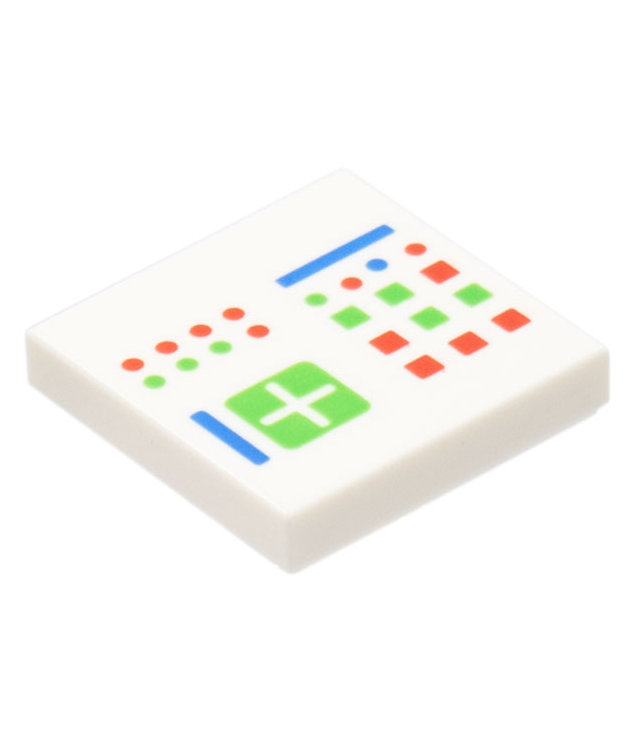  - Tegel 2 x 2 met computer­console met kruis­patroon en felgroene, rode en blauwe lampjes, knoppen en lijnen­patroon - White | N