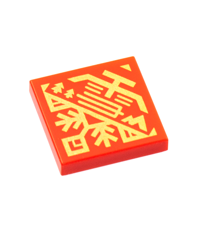  - Tegel 2 x 2 met gouden tempel-, bomen- en heuvel­logo­patroon - Red | N