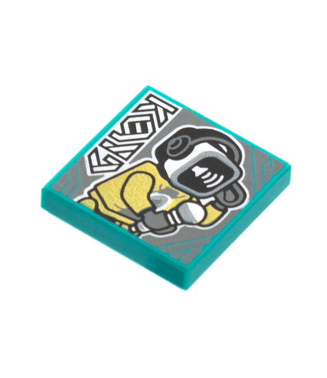  - Tegel 2 x 2 met BeatBit albumhoes – zingende robot met beatbox-hoofd­patroon - Dark Turquoise | N