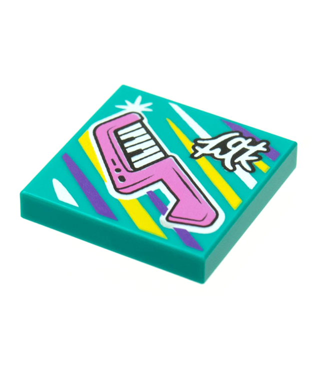  - Tegel 2 x 2 met BeatBit albumhoes – keytar­patroon - Dark Turquoise | N