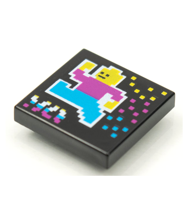  - Tegel 2 x 2 met BeatBit albumhoes – gepixeleerde minifiguur en vierkanten­patroon - Black | N