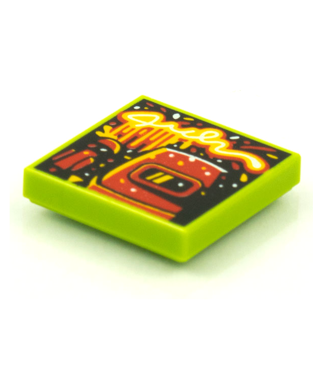  - Tegel 2 x 2 met BeatBit albumhoes – rood lasmasker en microfoon­patroon - Lime | N