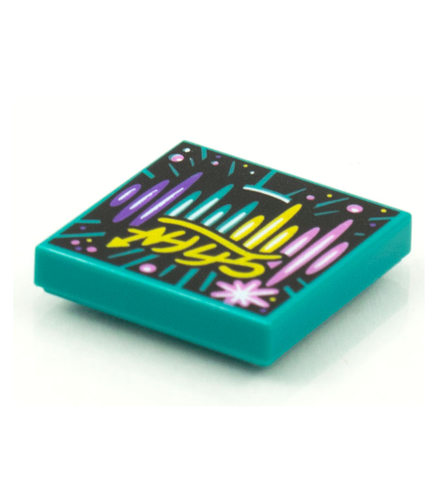  - Tegel 2 x 2 met BeatBit albumhoes – roze, gele, donker­turquoise en donkerpaarse strepen, lijnen en stippen­patroon - Dark Turquoise | N