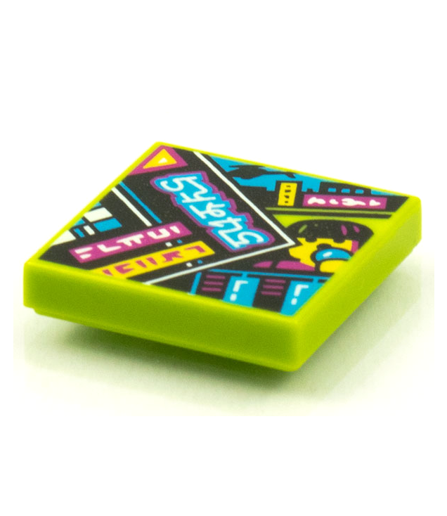  - Tegel 2 x 2 met BeatBit albumhoes – stapel tijdschriften met figurenhoofd en microfoon­patroon - Lime | N
