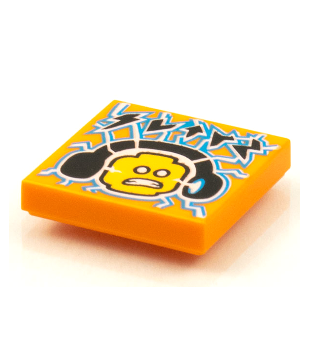  - Tegel 2 x 2 met BeatBit albumhoes – minifiguur­hoofd met koptelefoon en bliksem­patroon - Orange | N
