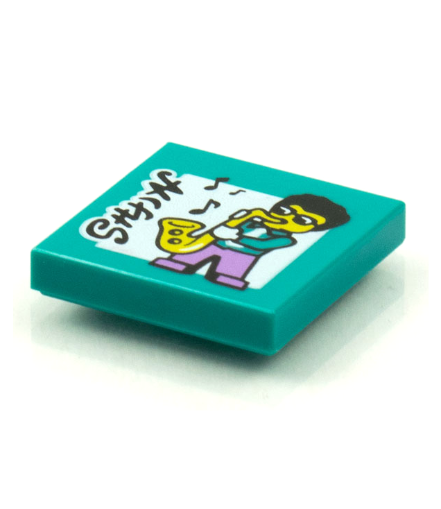 - Tegel 2 x 2 met BeatBit albumhoes – saxofoonspeler­patroon - Dark Turquoise | N