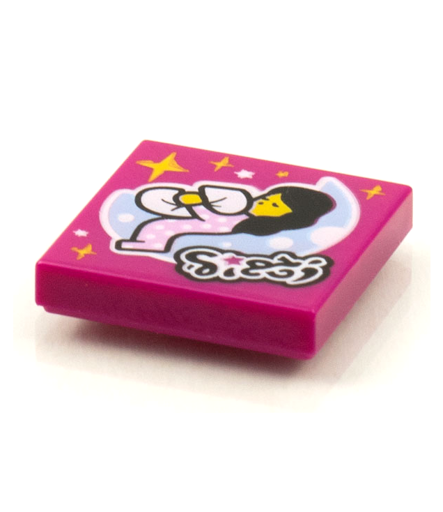  - Tegel 2 x 2 met BeatBit albumhoes – slapende figuur met kussen, maan en sterren­patroon - Magenta | N
