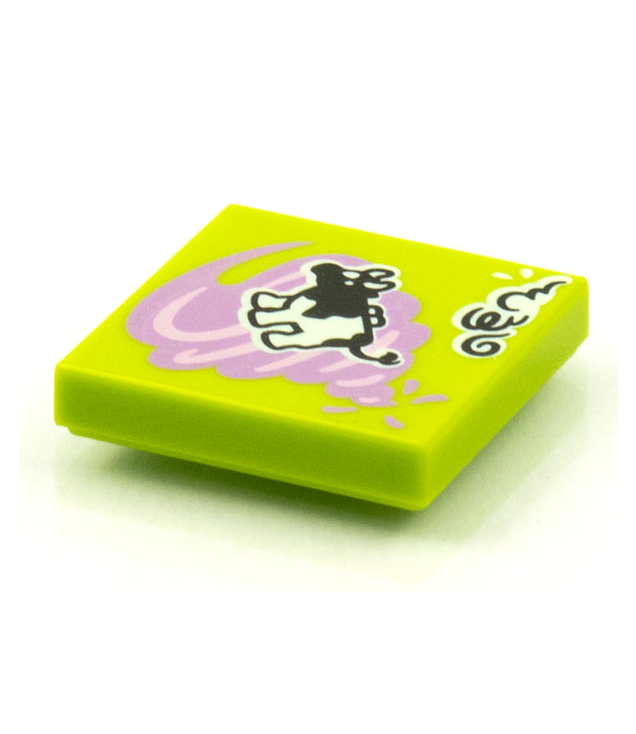  - Tegel 2 x 2 met BeatBit albumhoes – koe in middel­lila tornado­patroon - Lime | N