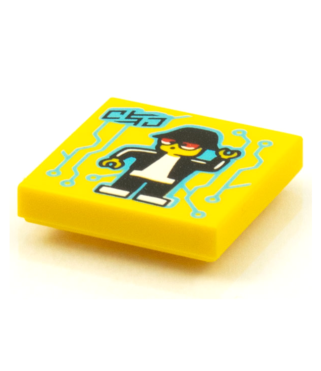  - Tegel 2 x 2 met BeatBit albumhoes – dansende robot­minifiguur met middel­azuur schakeling­patroon - Yellow | N