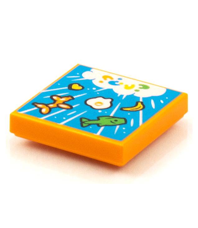  - Tegel 2 x 2 met BeatBit albumhoes – regen van vissen, banaan, ballon­dier en ei­patroon - Orange | N