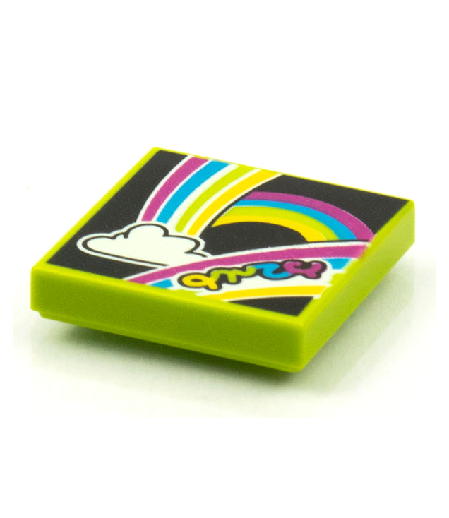  - Tegel 2 x 2 met BeatBit albumhoes – regenbogen en wolk­patroon - Lime | N