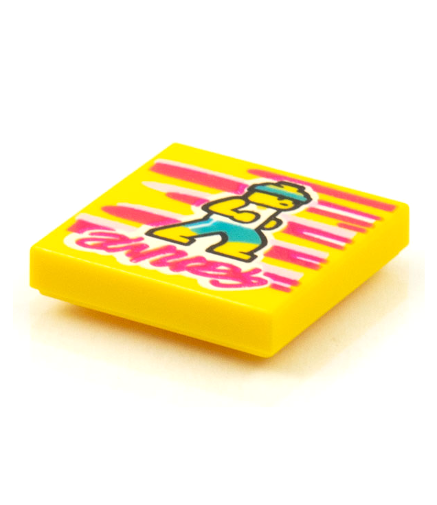 - Tegel 2 x 2 met BeatBit albumhoes – renner op magenta en felroze strepen­achtergrond­patroon - Yellow | N