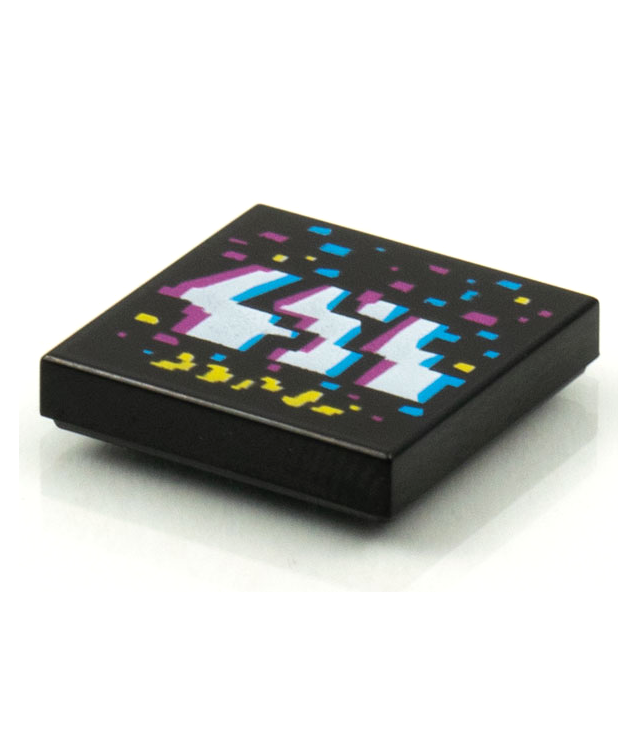  - Tegel 2 x 2 met BeatBit albumhoes – donker­azuur, wit, magenta en geel gekartelde strepen en rechthoeken­patroon - Black | N