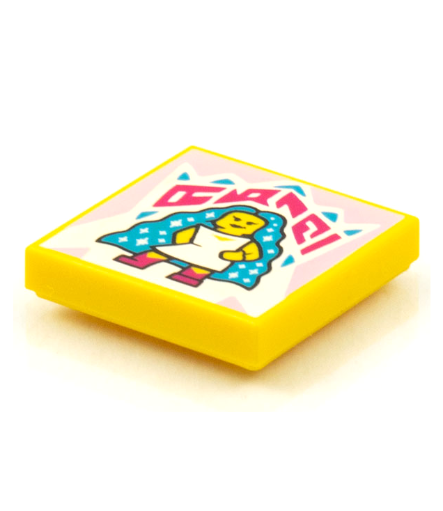  - Tegel 2 x 2 met BeatBit albumhoes – minifiguur met lang donker­azuur haar met glitters­patroon - Yellow | N