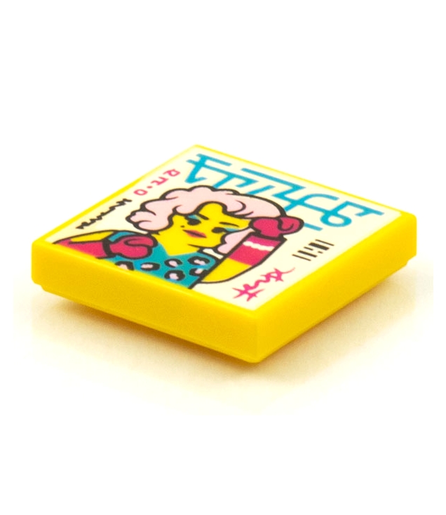  - Tegel 2 x 2 met BeatBit albumhoes – vrouw met roze haar en magenta handschoenen­patroon - Yellow | N