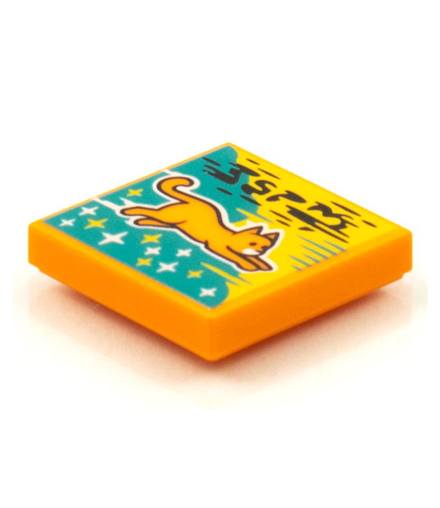  - Tegel 2 x 2 met BeatBit albumhoes – oranje vliegende kat­patroon - Orange | N