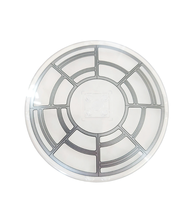 LEGO - Schotel 10 x 10 omgekeerd (radar) met vaste noppen en zilverkleurig SW-troonzaalraam-patroon - Trans-Clear | N