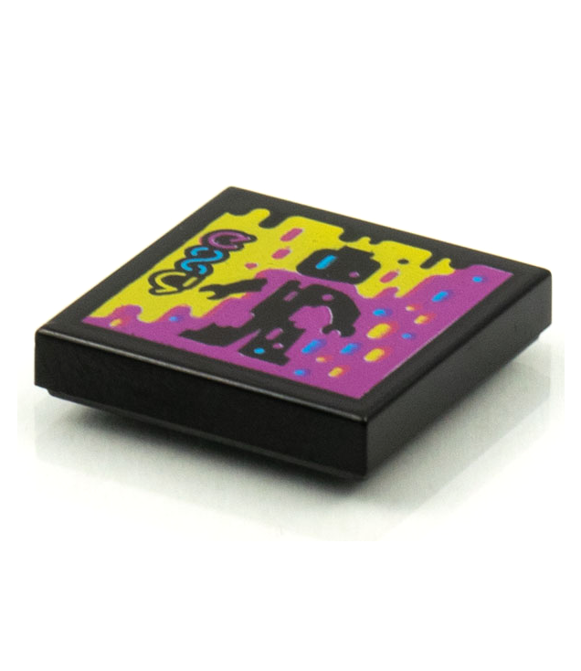  - Tegel 2 x 2 met BeatBit albumhoes – zwarte minifiguur met gele en paarse vlekken­patroon - Black | N