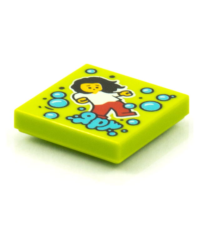  - Tegel 2 x 2 met BeatBit albumhoes – dansend meisje met middel­azuur bubbels­patroon - Lime | N