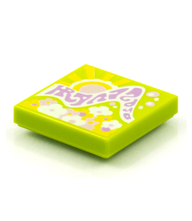  - Tegel 2 x 2 met BeatBit albumhoes – zon en zonnestralen met bloemen­patroon - Lime | N