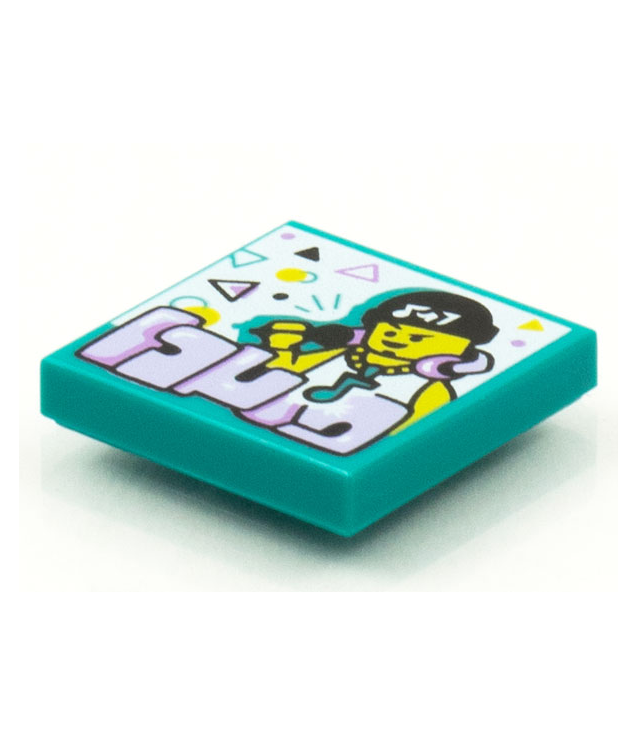  - Tegel 2 x 2 met BeatBit albumhoes – rapper met zwarte muts en muzieknoot­ketting­patroon - Dark Turquoise | N