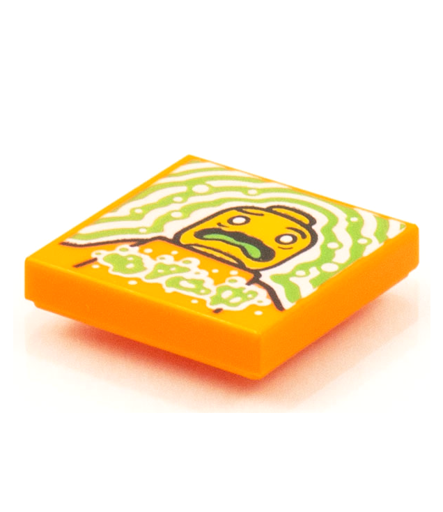  - Tegel 2 x 2 met BeatBit albumhoes – zieke minifiguur met groene tong­patroon - Orange | N