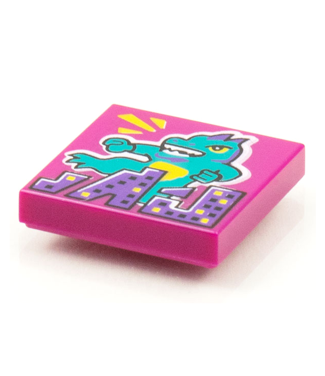  - Tegel 2 x 2 met BeatBit albumhoes – draakmonster dat stad verwoest­patroon - Magenta | N