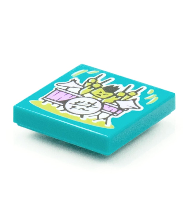  - Tegel 2 x 2 met BeatBit albumhoes – vierarmige drummer­patroon - Dark Turquoise | N