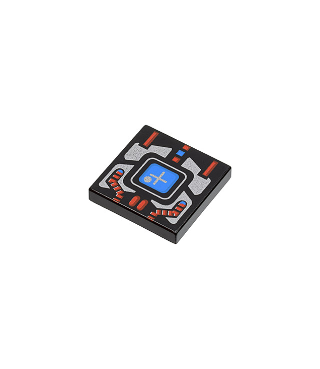 - Tegel 2 x 2 met Spyrius blauw scherm met plusteken en zilver-rood paneel­patroon - Black | N