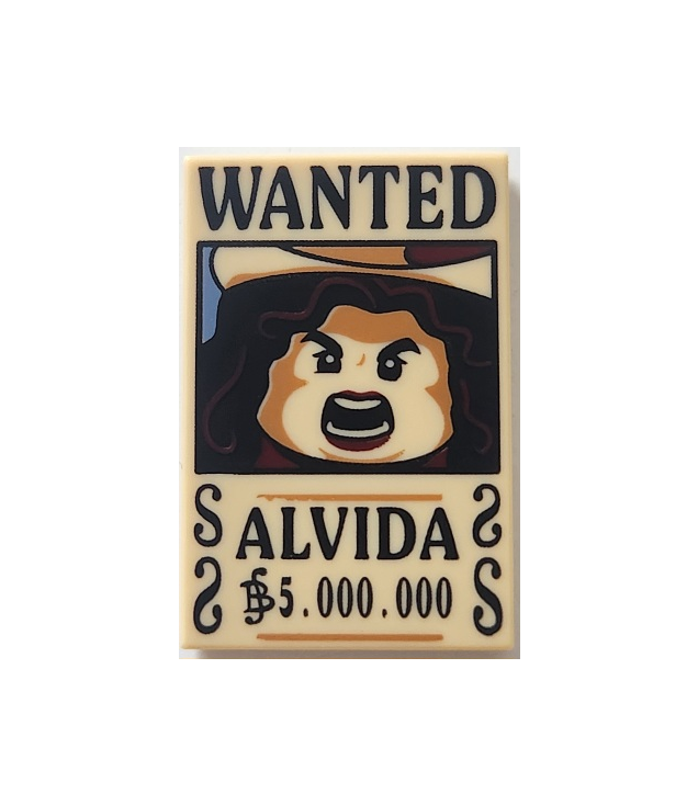  - Tegel 2 x 3 met gezochte-poster zwart 'WANTED' 'ALVIDA' (Belly) '5.000.000'­patroon - Tan | N