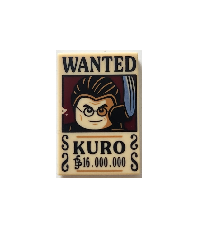  - Tegel 2 x 3 met gezochte-poster zwart 'WANTED' 'KURO' (Belly) '16.000.000'­patroon - Tan | N