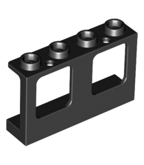 LEGO - Raam 1 x 4 x 2 vlak, met enkel boven- en ondergat voor glas - Black | N - Thumbnail