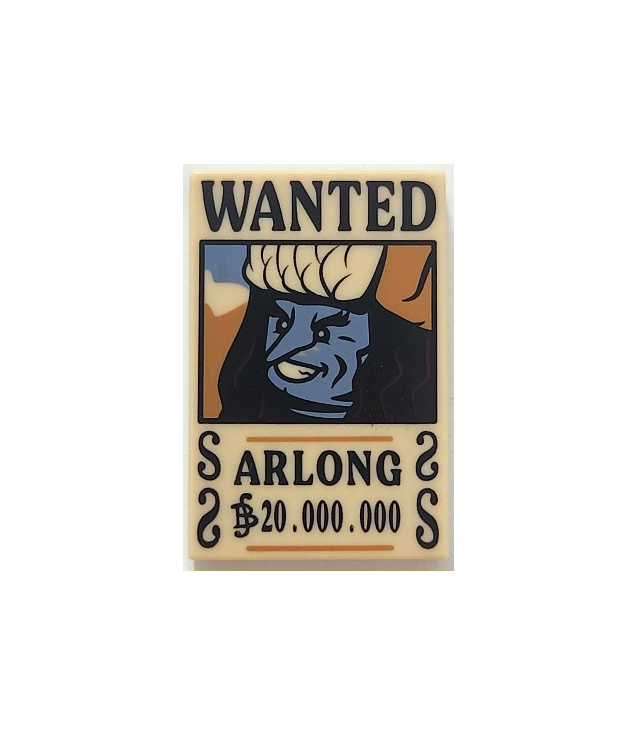  - Tegel 2 x 3 met gezochte-poster zwart 'WANTED' 'ARLONG' (Belly) '20.000.000'­patroon - Tan | N
