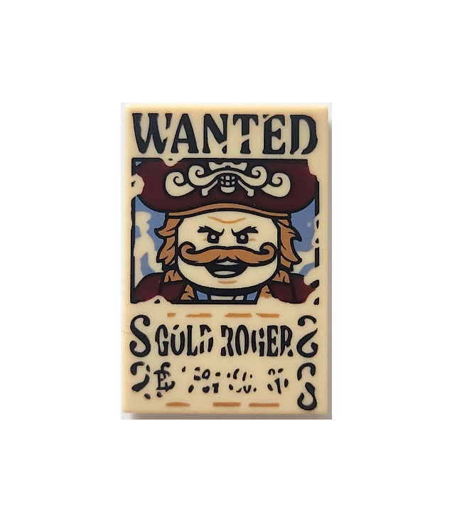  - Tegel 2 x 3 met gezochte-poster zwart 'WANTED' 'GOLD ROGER' (Belly) onleesbaar­patroon - Tan | N