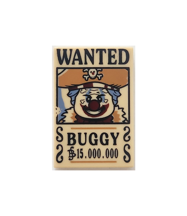  - Tegel 2 x 3 met gezochte-poster zwart 'WANTED' 'BUGGY' (Belly) '15.000.000'­patroon - Tan | N
